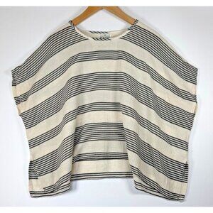 Masai Clothing Company Large Ivory Black Striped Oversized Boxy Linen Blend Top